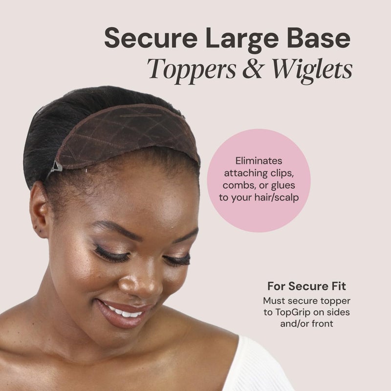 MILANO COLLECTION Glueless Top Grip for Hair Topper & Wiglets, Adjustable Translucent Strap with Side Openings, Top Headband for Your Wig or Topper, Includes Clips, Brown, Large - Image 4